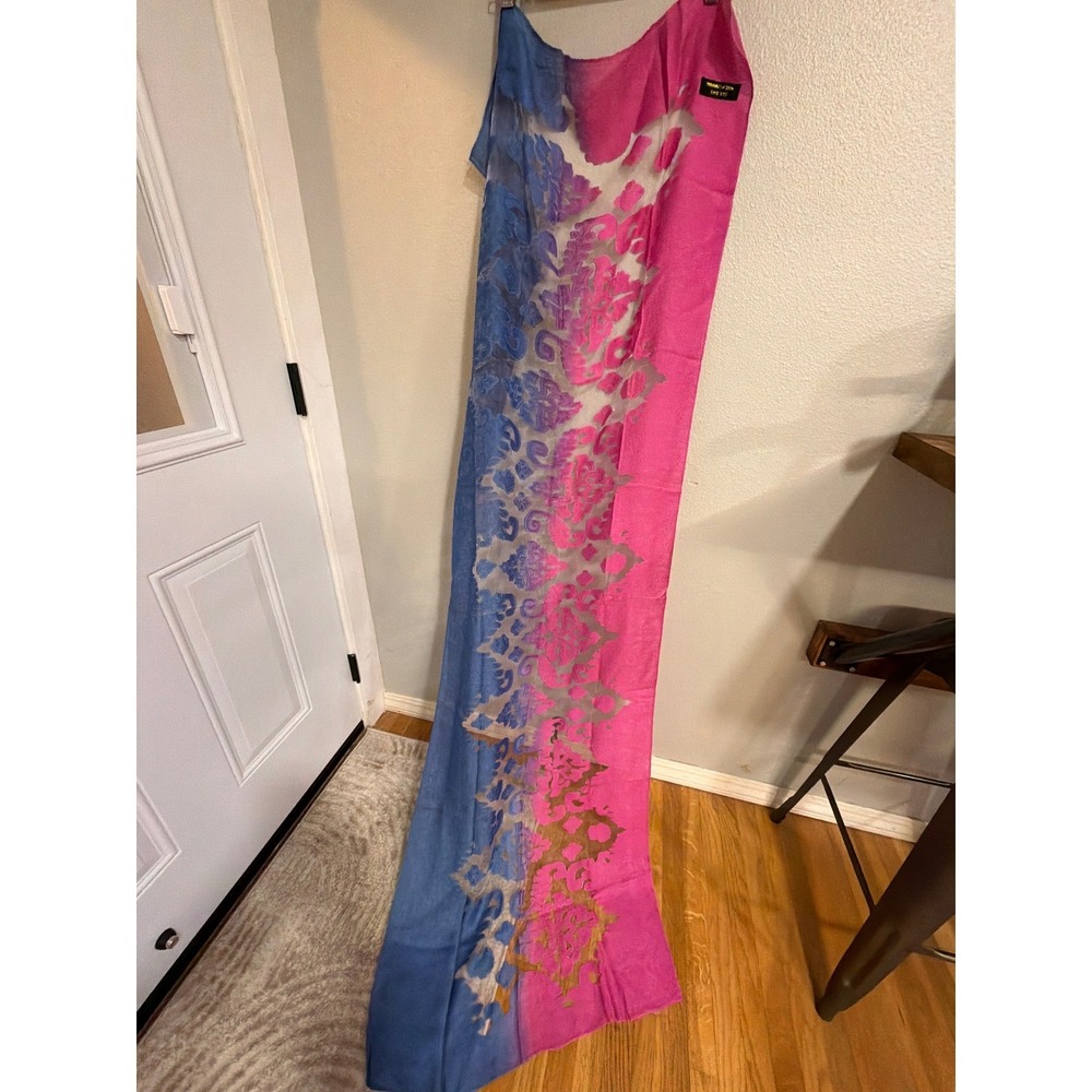 Silk Burnout Scarf Women‎ OS Pink Blue Good Damask Devore Wrap - Picture 3 of 4